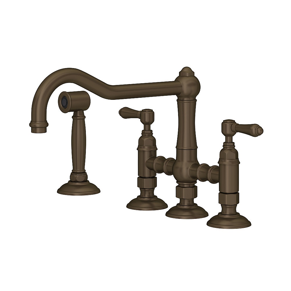 Rohl A1458LMWSTCB-2 Acqui® Bridge Kitchen Faucet With Side Spray - Tuscan Brass
