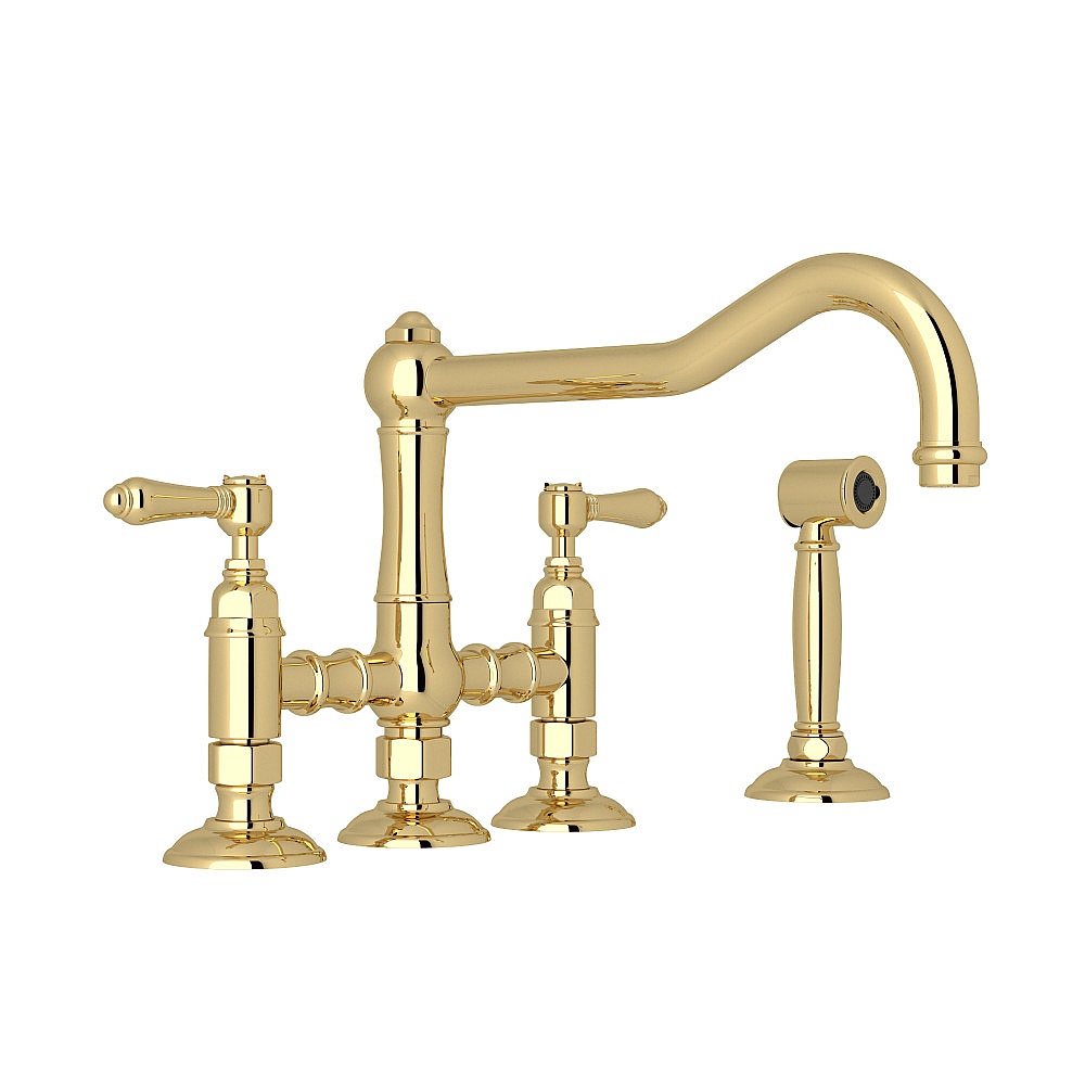 Rohl A1458LMWSULB-2 Acqui® Bridge Kitchen Faucet With Side Spray - Unlacquered Brass