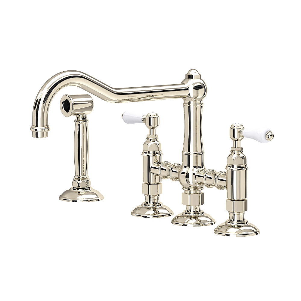 Rohl A1458LPWSPN-2 Acqui® Bridge Kitchen Faucet With Side Spray - Polished Nickel