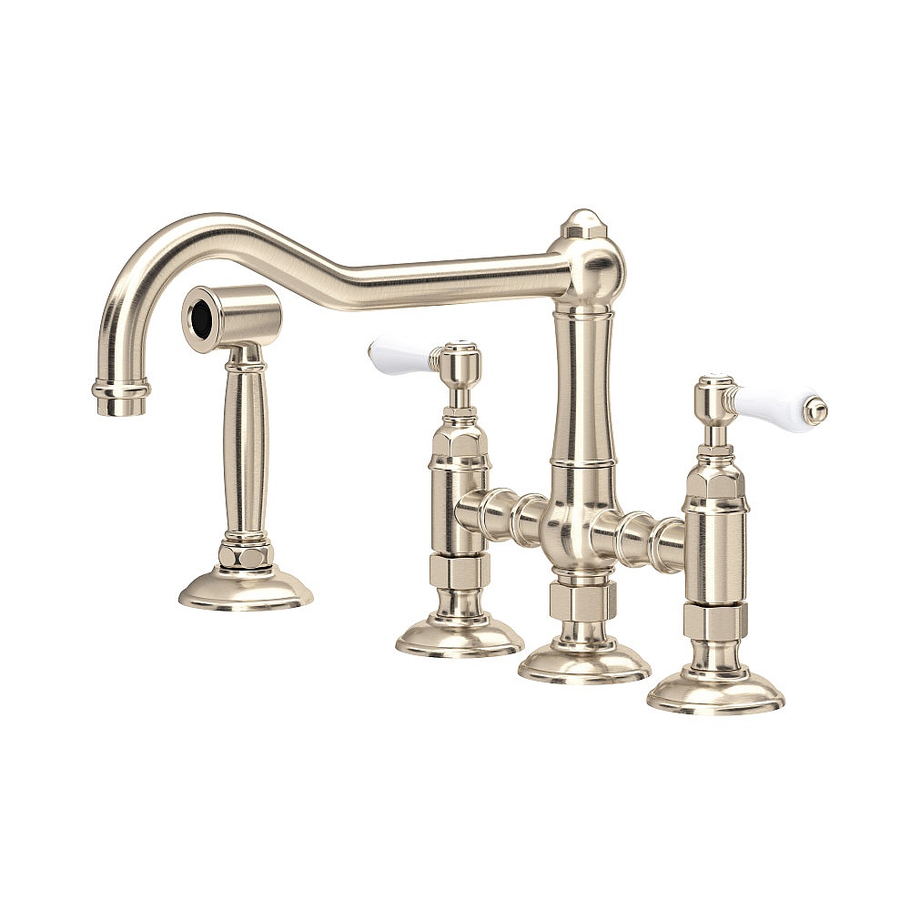 Rohl A1458LPWSSTN-2 Acqui® Bridge Kitchen Faucet With Side Spray - Satin Nickel