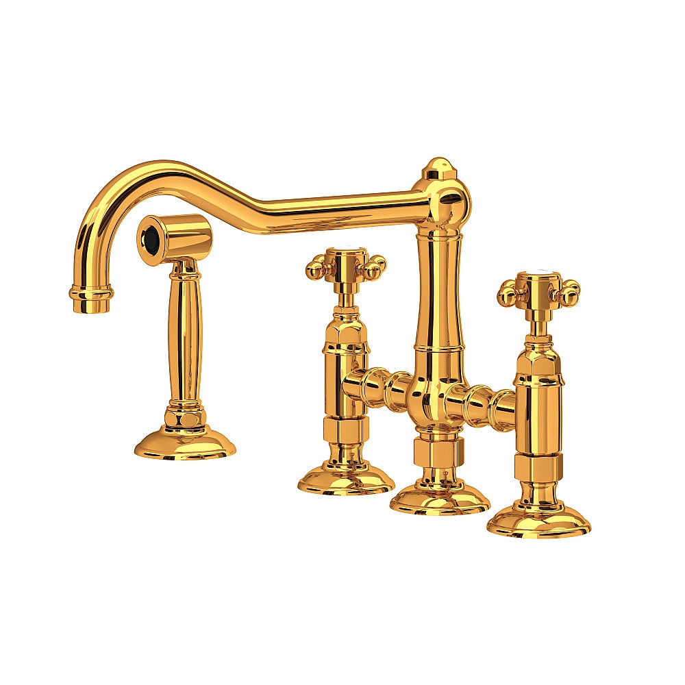 Rohl A1458XMWSIB-2 Acqui® Bridge Kitchen Faucet With Side Spray - Italian Brass