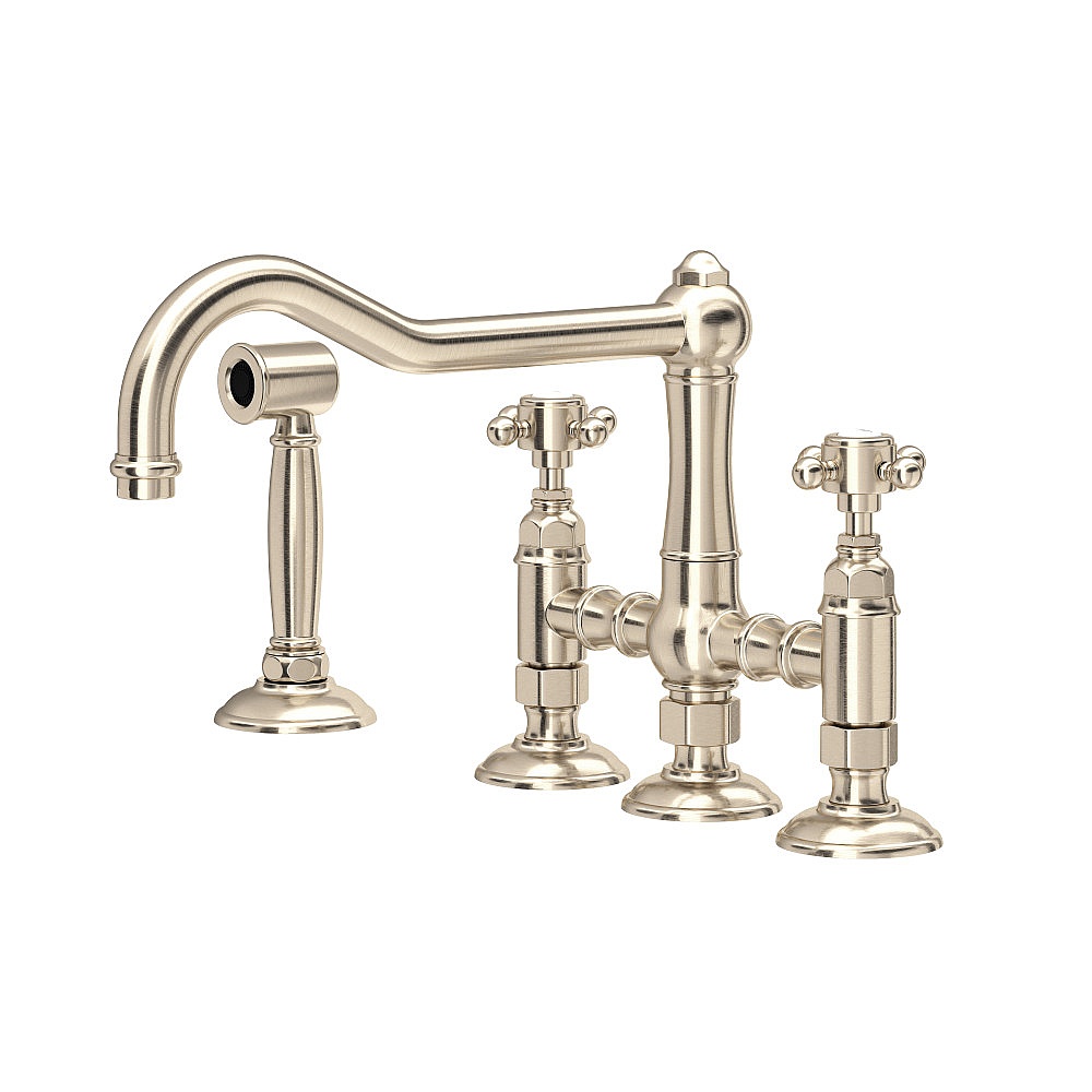 Rohl A1458XMWSSTN-2 Acqui® Bridge Kitchen Faucet With Side Spray - Satin Nickel