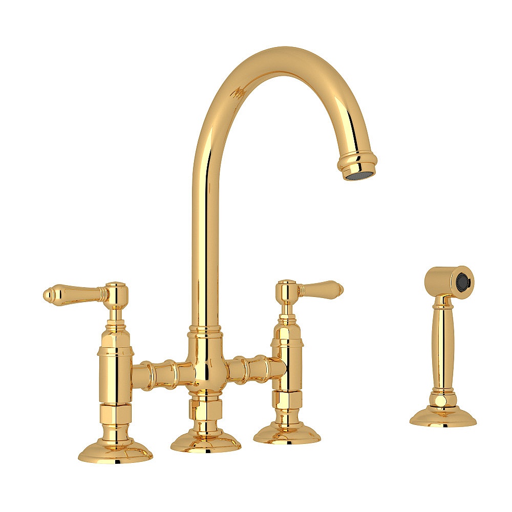 Rohl A1461LMWSIB-2 San Julio® Bridge Kitchen Faucet With Side Spray - Italian Brass
