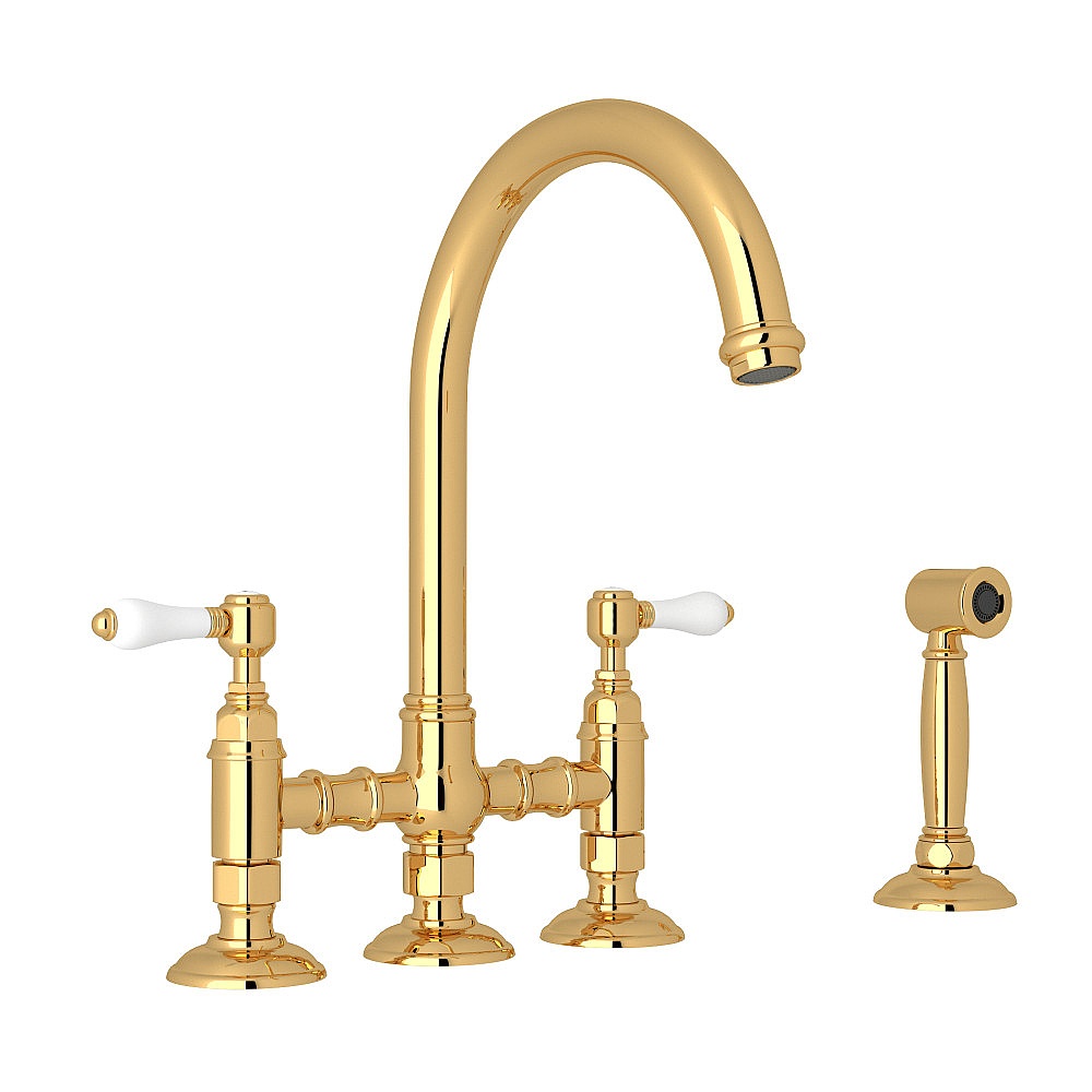 Rohl A1461LPWSIB-2 San Julio® Bridge Kitchen Faucet With Side Spray - Italian Brass