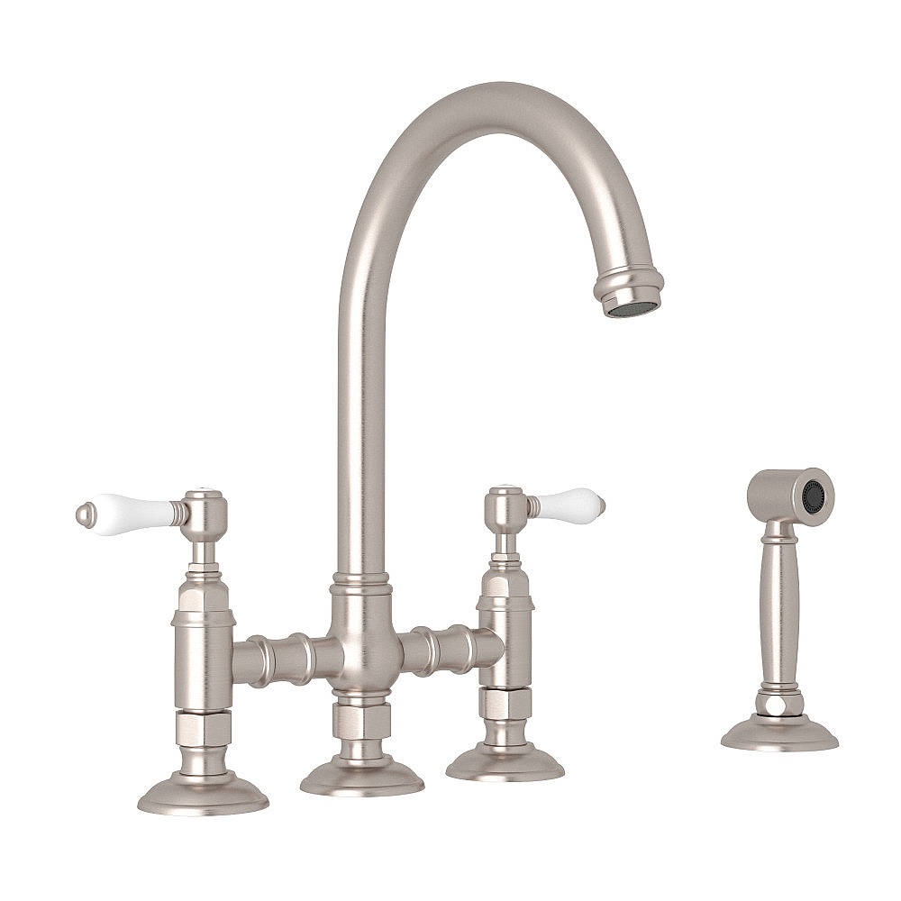 Rohl A1461LPWSSTN-2 San Julio® Bridge Kitchen Faucet With Side Spray - Satin Nickel