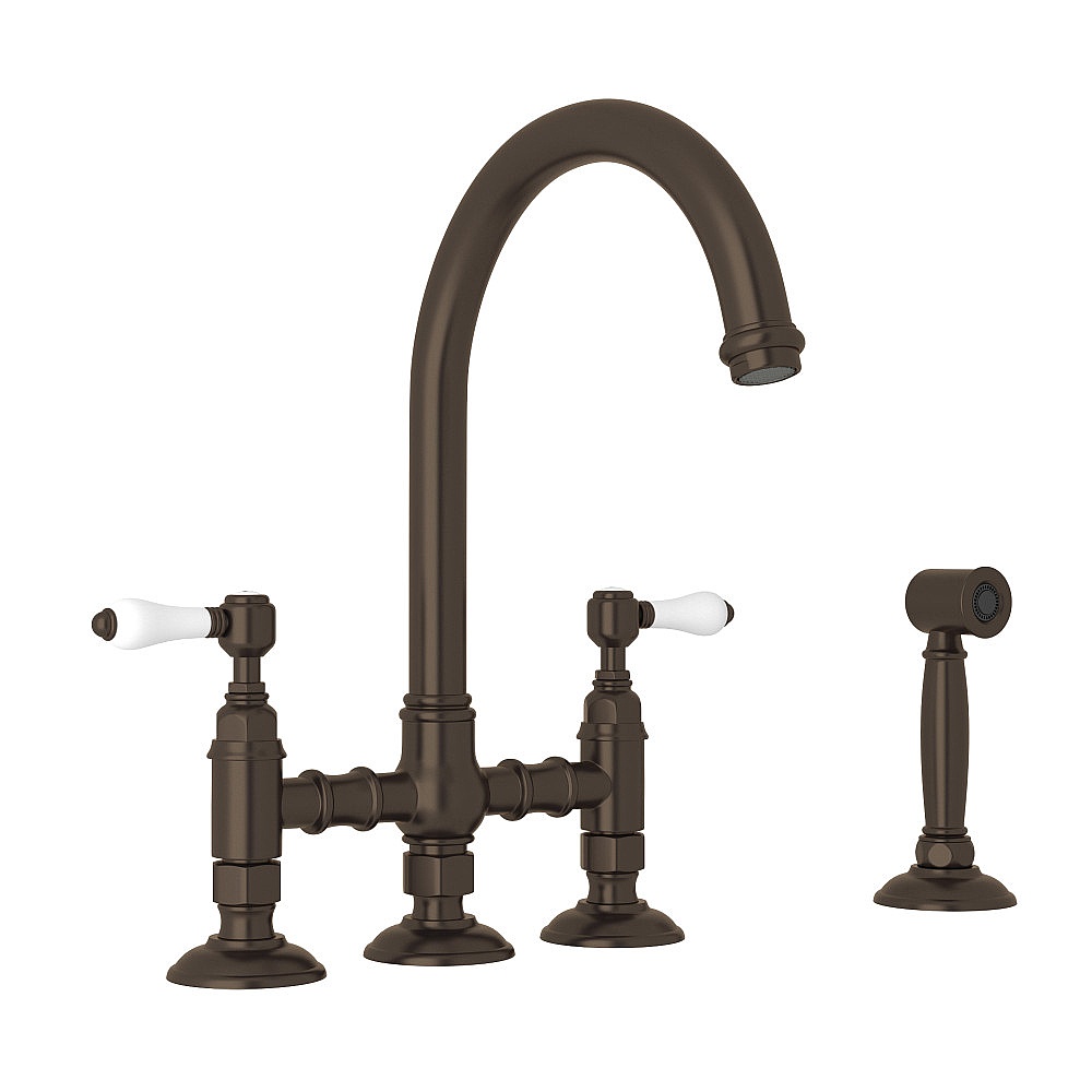 Rohl A1461LPWSTCB-2 San Julio® Bridge Kitchen Faucet With Side Spray - Tuscan Brass