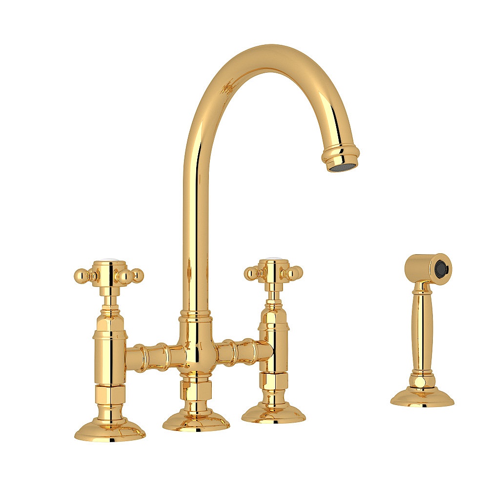 Rohl A1461XMWSIB-2 San Julio® Bridge Kitchen Faucet With Side Spray - Italian Brass