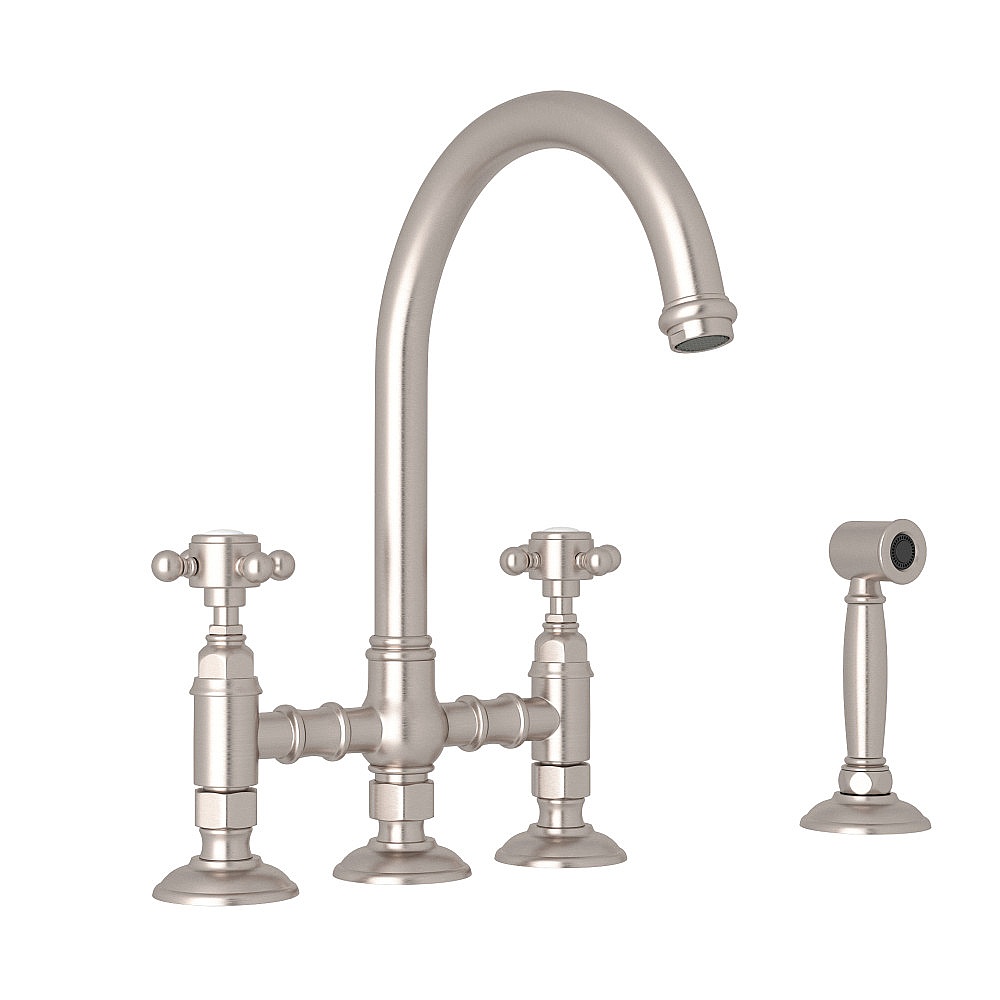Rohl A1461XMWSSTN-2 San Julio® Bridge Kitchen Faucet With Side Spray - Satin Nickel