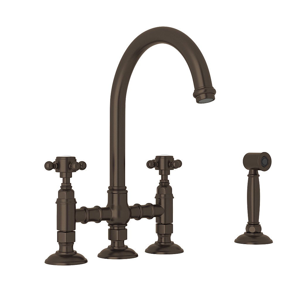 Rohl A1461XMWSTCB-2 San Julio® Bridge Kitchen Faucet With Side Spray - Tuscan Brass