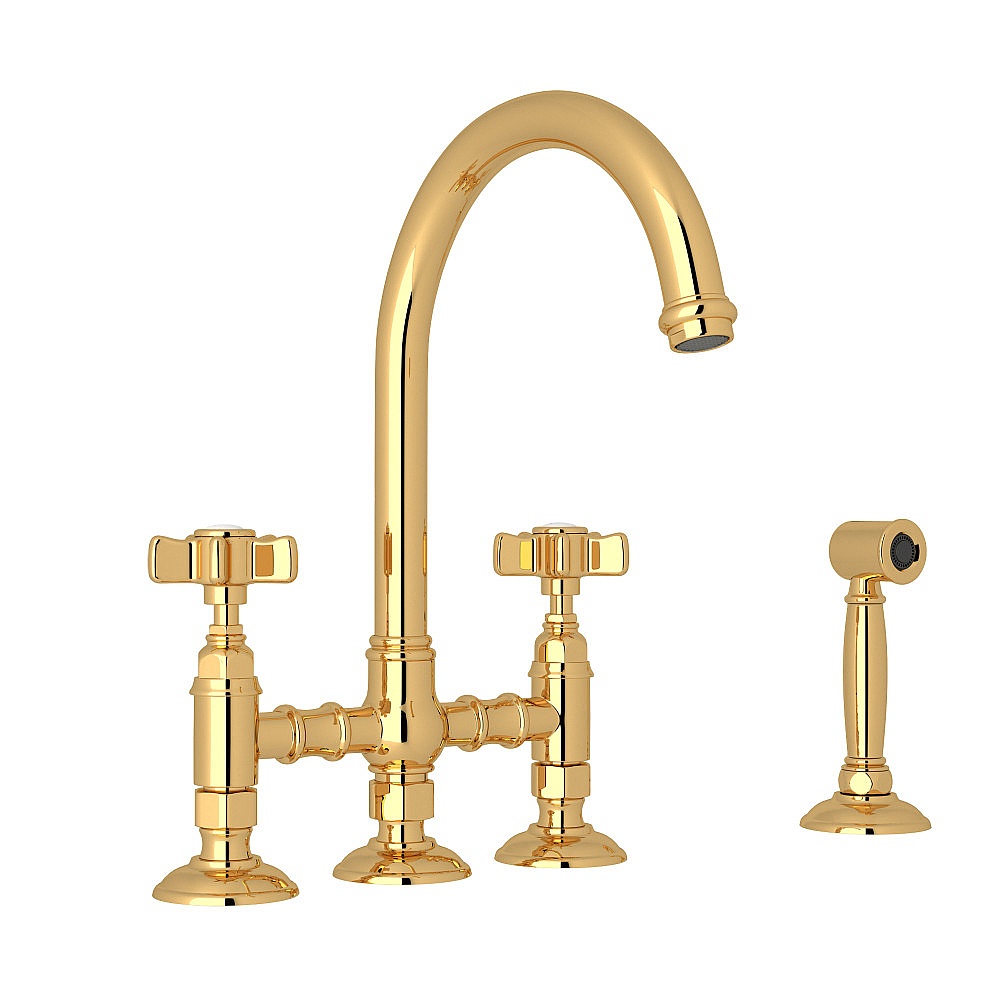 Rohl A1461XWSIB-2 San Julio® Bridge Kitchen Faucet With Side Spray - Italian Brass