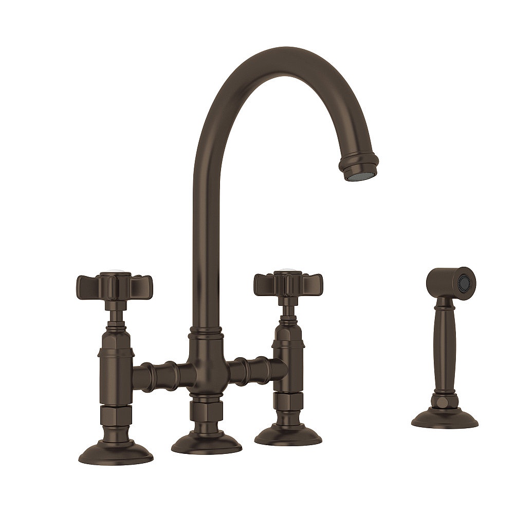 Rohl A1461XWSTCB-2 San Julio® Bridge Kitchen Faucet With Side Spray - Tuscan Brass