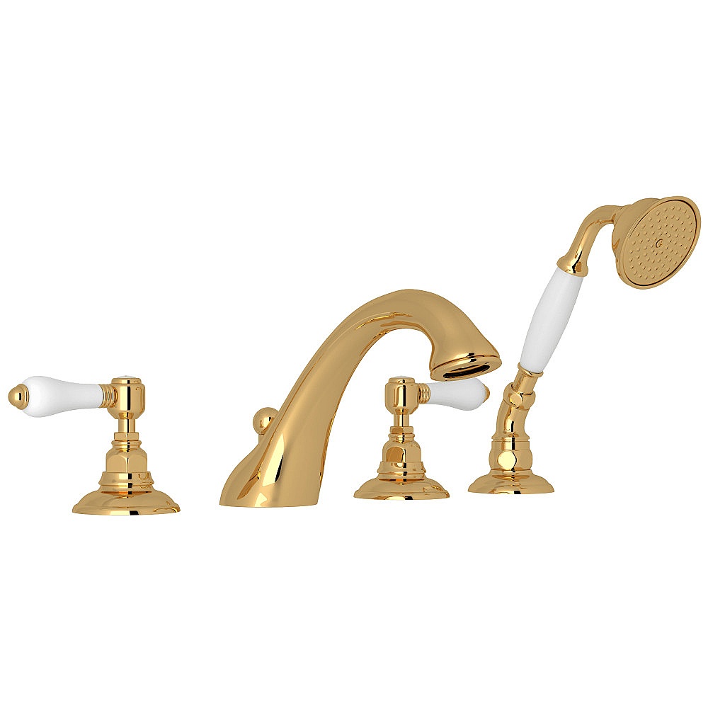 Rohl A1464LPULB Acqui® 4-Hole Deck Mount Tub Filler - Unlacquered Brass