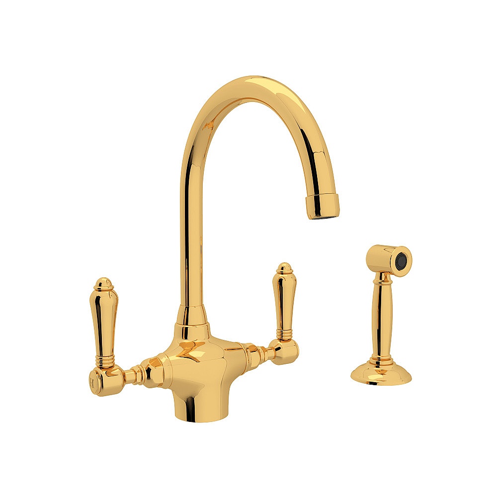 Rohl A1676LMWSIB-2 San Julio® Two Handle Kitchen Faucet With Side Spray - Italian Brass