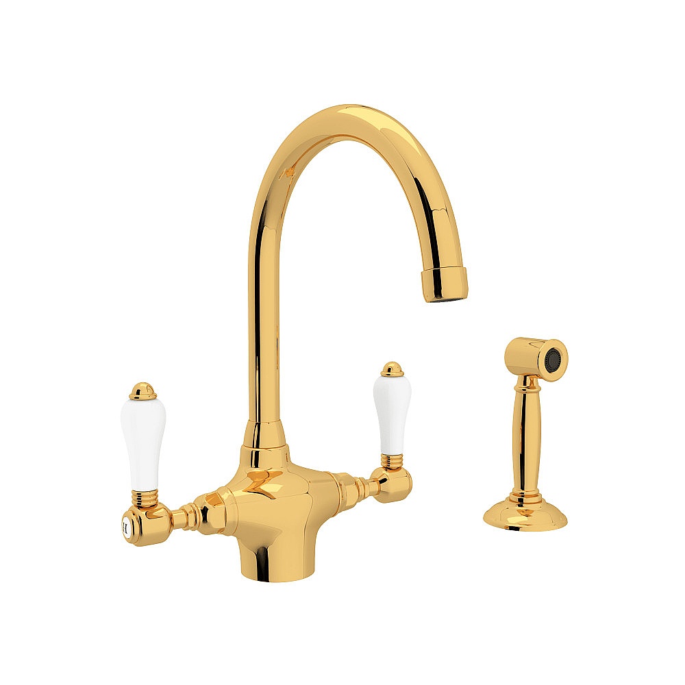 Rohl A1676LPWSIB-2 San Julio® Two Handle Kitchen Faucet With Side Spray - Italian Brass