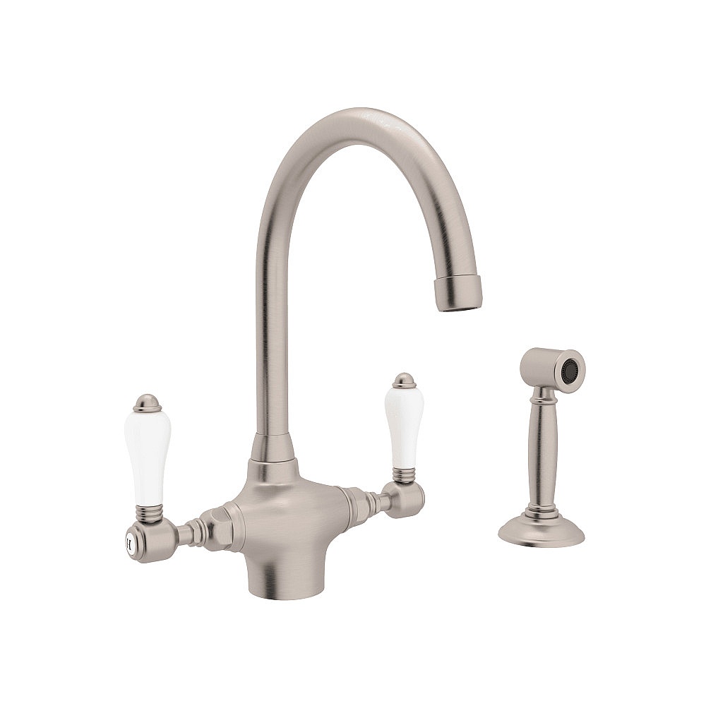 Rohl A1676LPWSSTN-2 San Julio® Two Handle Kitchen Faucet With Side Spray - Satin Nickel