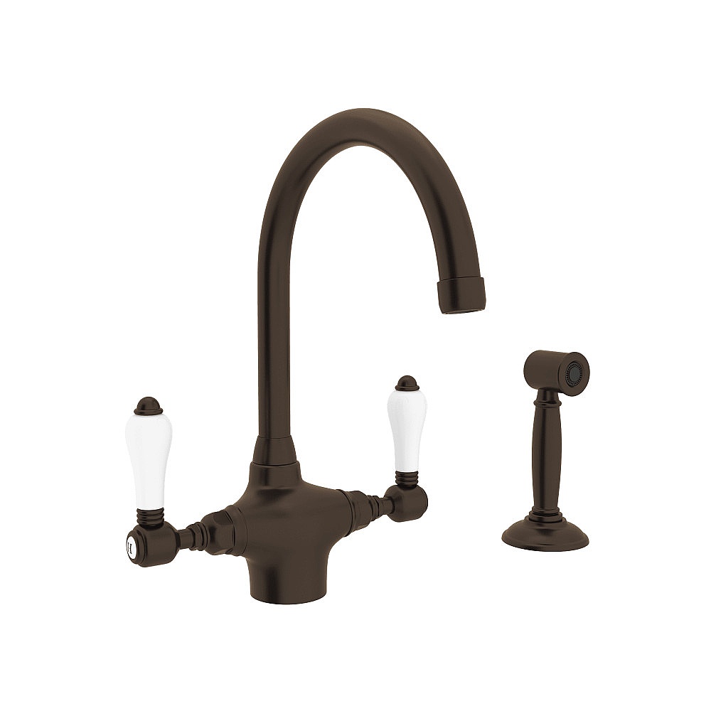Rohl A1676LPWSTCB-2 San Julio® Two Handle Kitchen Faucet With Side Spray - Tuscan Brass