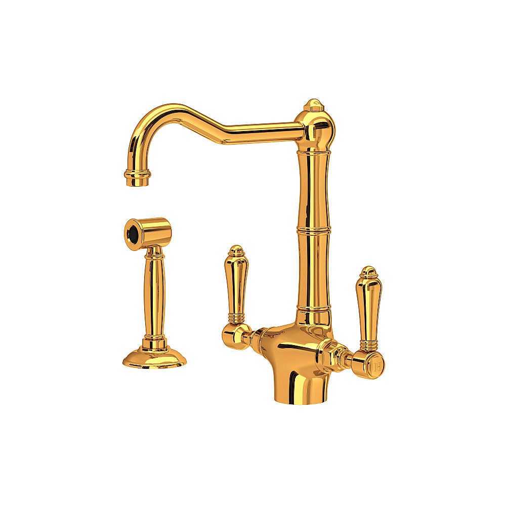 Rohl A1679LMWSIB-2 Acqui® Two Handle Kitchen Faucet With Side Spray - Italian Brass