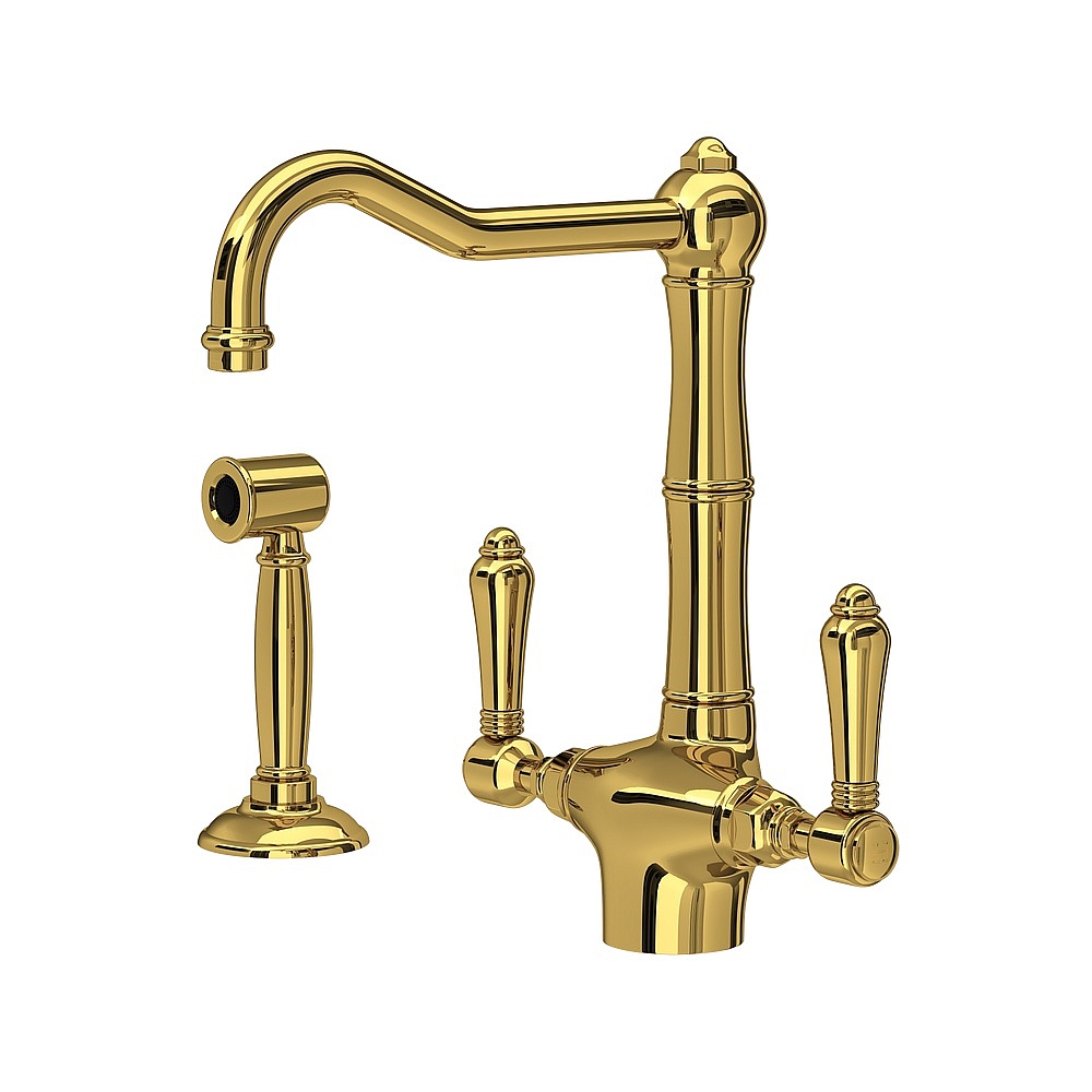 Rohl A1679LMWSULB-2 Acqui® Two Handle Kitchen Faucet With Side Spray - Unlacquered Brass