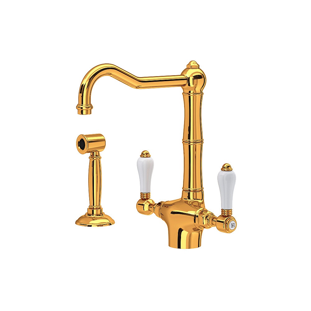 Rohl A1679LPWSIB-2 Acqui® Two Handle Kitchen Faucet With Side Spray - Italian Brass