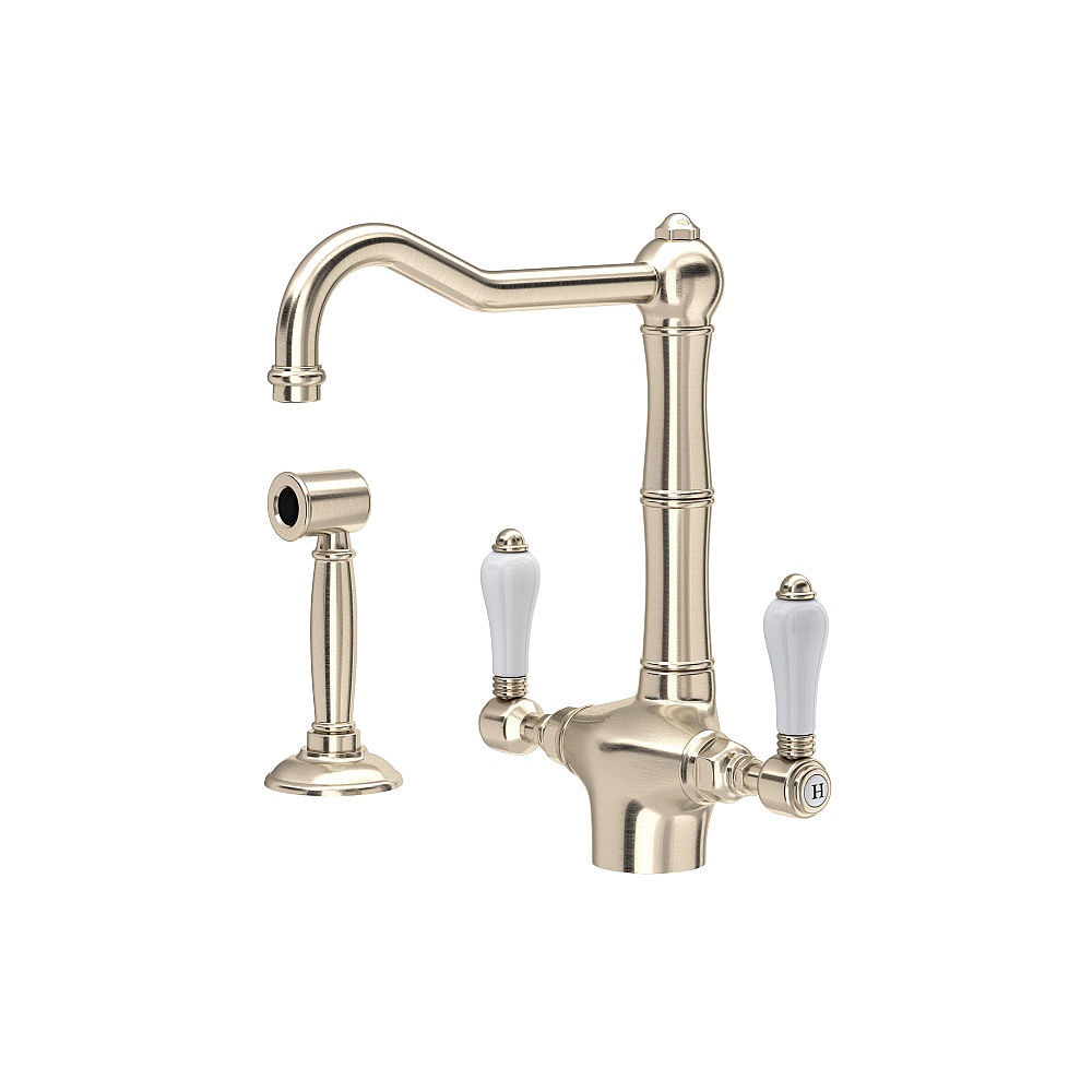 Rohl A1679LPWSSTN-2 Acqui® Two Handle Kitchen Faucet With Side Spray - Satin Nickel