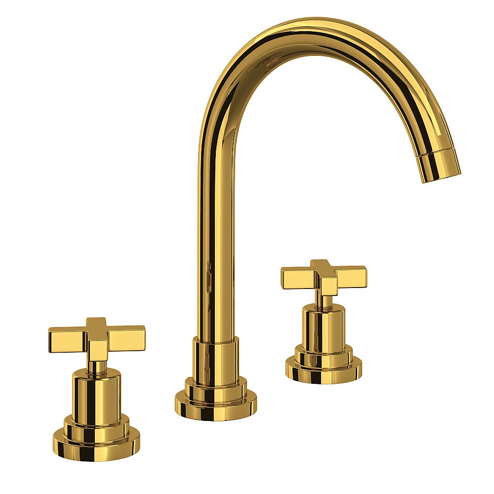 Rohl A2208XMULB-2 Lombardia® Widespread Lavatory Faucet With C-Spout - Unlacquered Brass
