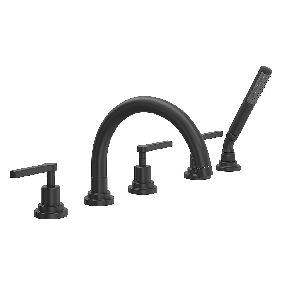 Rohl A2214LMMB Lombardia® 5-Hole Deck Mount Tub Filler With C-Spout - Matte Black
