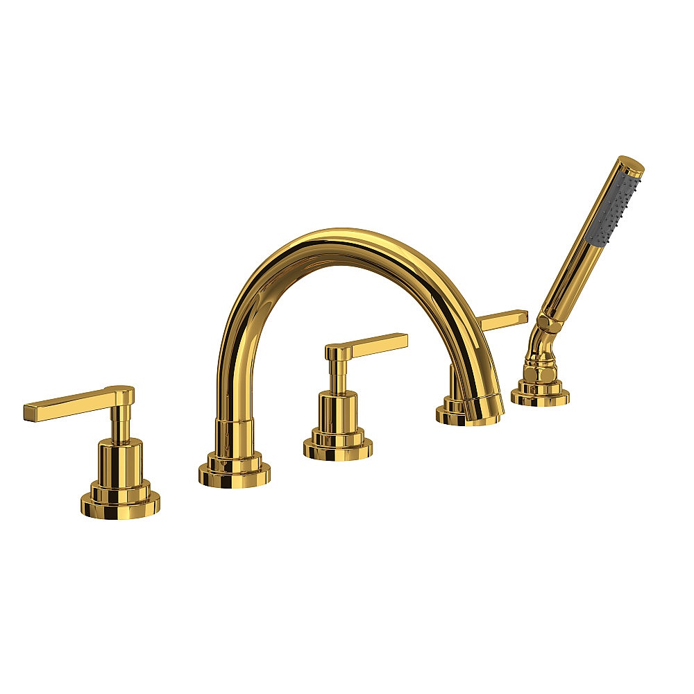 Rohl A2214LMULB Lombardia® 5-Hole Deck Mount Tub Filler With C-Spout - Unlacquered Brass