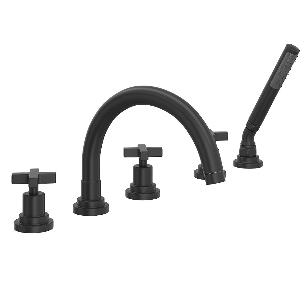 Rohl A2214XMMB Lombardia® 5-Hole Deck Mount Tub Filler With C-Spout - Matte Black