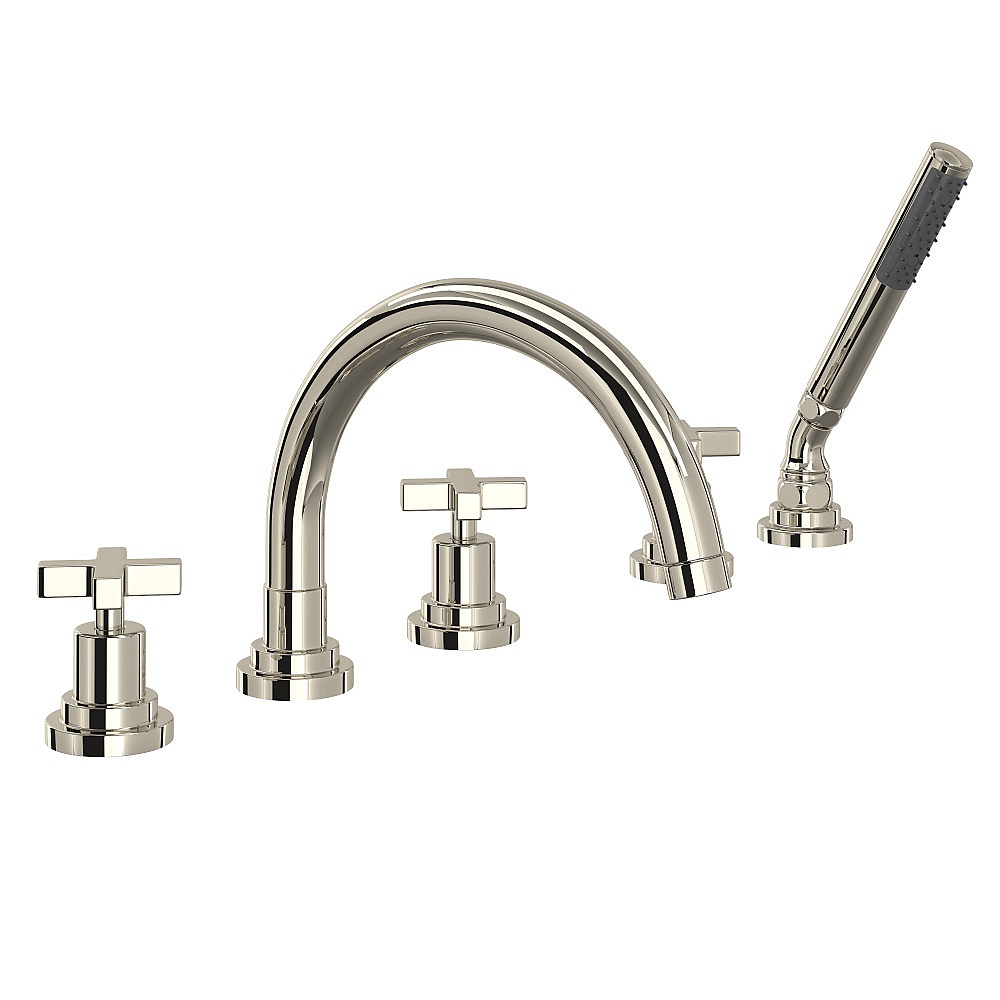 Rohl A2214XMPN Lombardia® 5-Hole Deck Mount Tub Filler With C-Spout - Polished Nickel