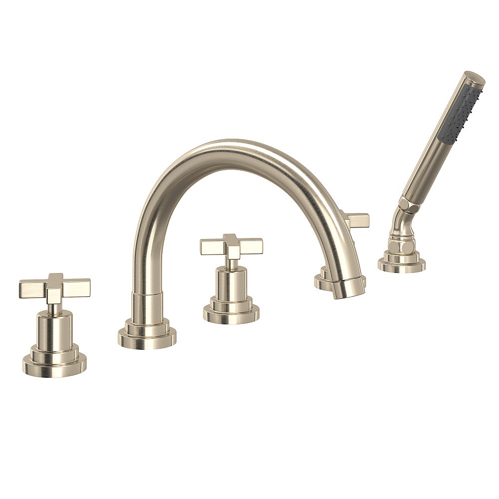 Rohl A2214XMSTN Lombardia® 5-Hole Deck Mount Tub Filler With C-Spout - Satin Nickel