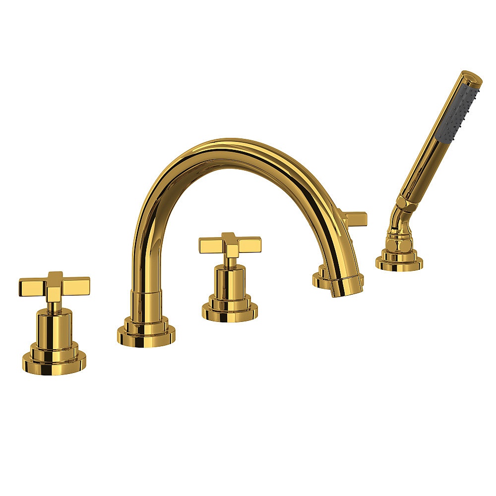 Rohl A2214XMULB Lombardia® 5-Hole Deck Mount Tub Filler With C-Spout - Unlacquered Brass