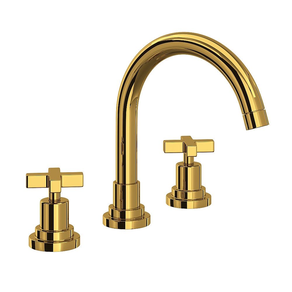 Rohl A2228XMULB-2 Lombardia® Widespread Lavatory Faucet With C-Spout - Unlacquered Brass