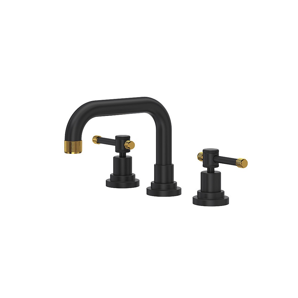Rohl A3318ILMBU-2 Campo™ Widespread Lavatory Faucet With U-Spout - Matte Black/Unlacquered Brass