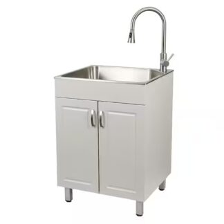 Presenza QL104KG Utility Sink with Matte Grey Cabinet and Flex Neck Faucet