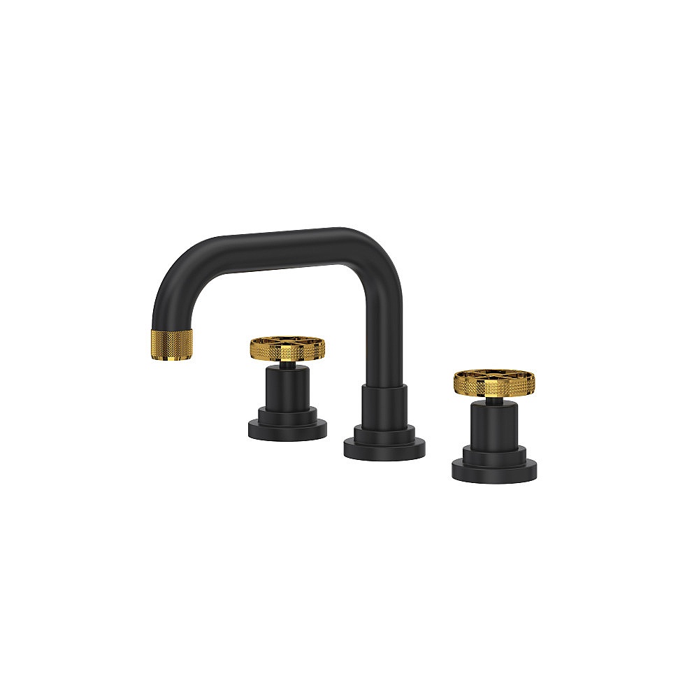 Rohl A3318IWMBU-2 Campo™ Widespread Lavatory Faucet With U-Spout - Matte Black/Unlacquered Brass