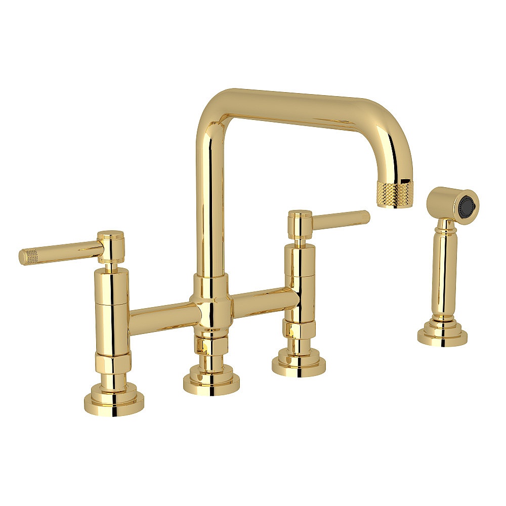 Rohl A3358ILWSULB-2 Campo™ Bridge Kitchen Faucet With Side Spray - Unlacquered Brass
