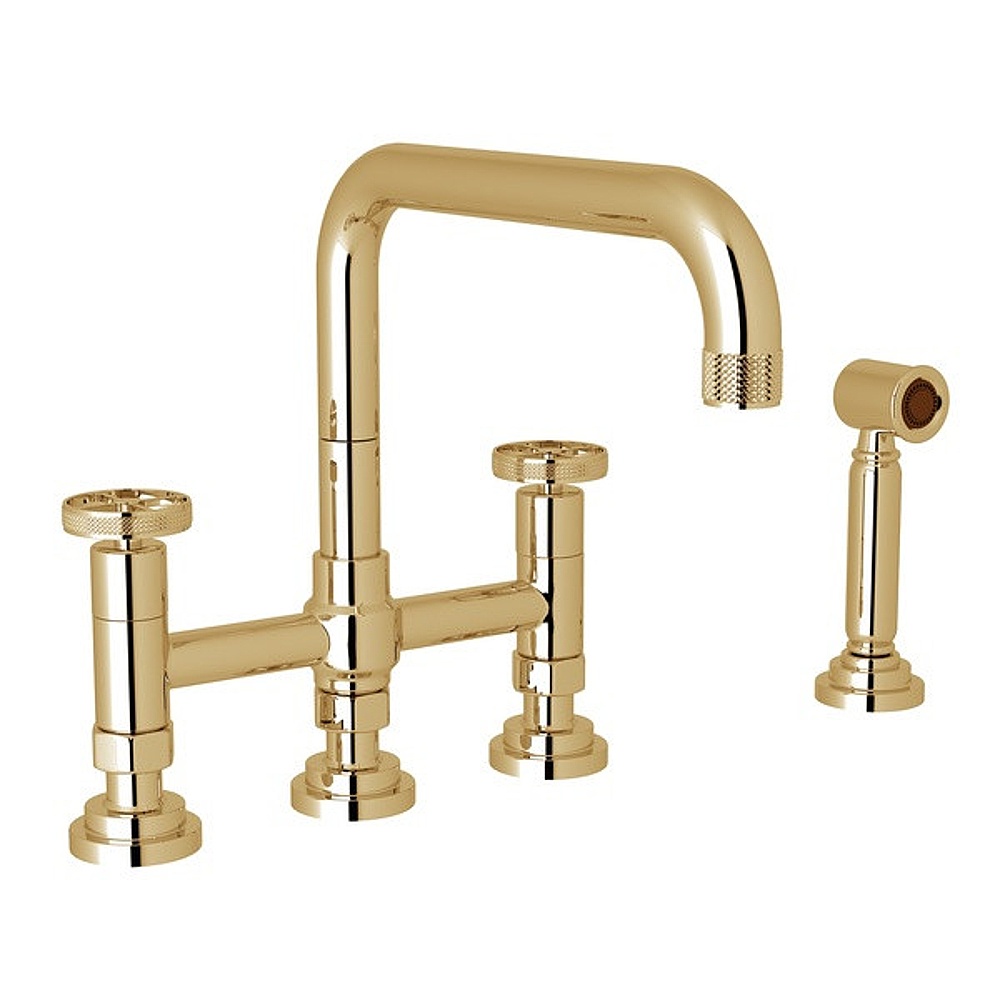 Rohl A3358IWWSULB-2 Campo™ Bridge Kitchen Faucet With Side Spray - Unlacquered Brass