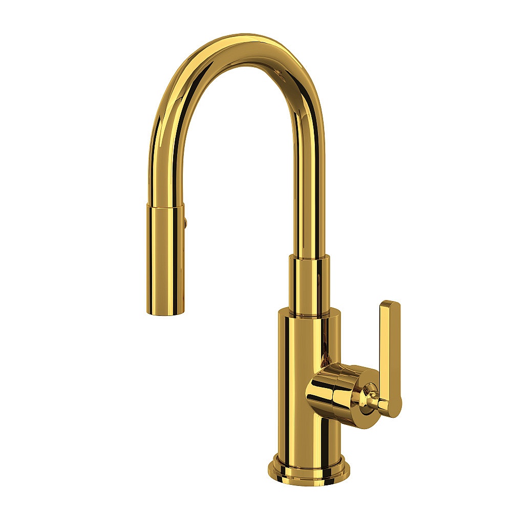 Rohl A3430SLMULB-2 Lombardia® Pull-Down Bar/Food Prep Kitchen Faucet - Unlacquered Brass