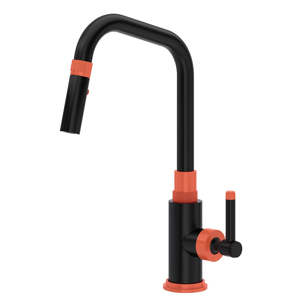 Rohl A3431ILMBO-2 Campo™ Pull-Down Kitchen Faucet - Matte Black/Orange