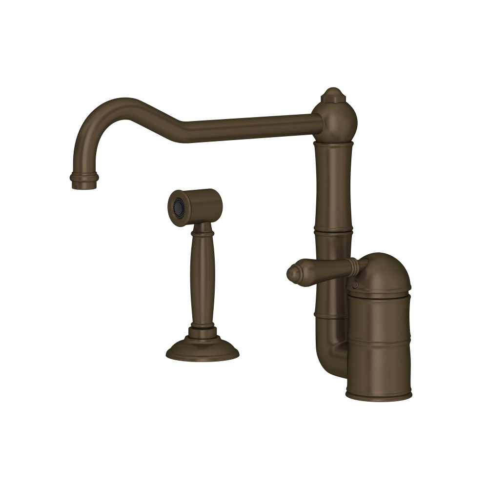 Rohl A3608/11LMWSTCB-2 Acqui® Extended Spout Kitchen Faucet With Side Spray - Tuscan Brass