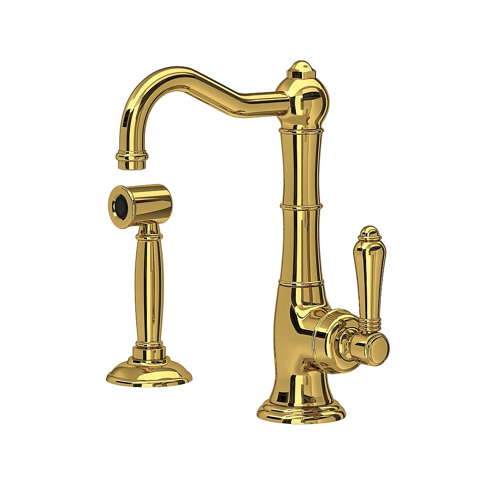 Rohl A3650LMWSULB-2 Acqui® Kitchen Faucet With Side Spray - Unlacquered Brass