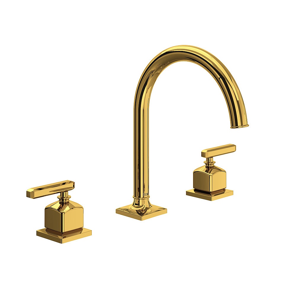 Rohl AP08D3LMULB Apothecary™ Widespread Lavatory Faucet With C-Spout - Unlacquered Brass