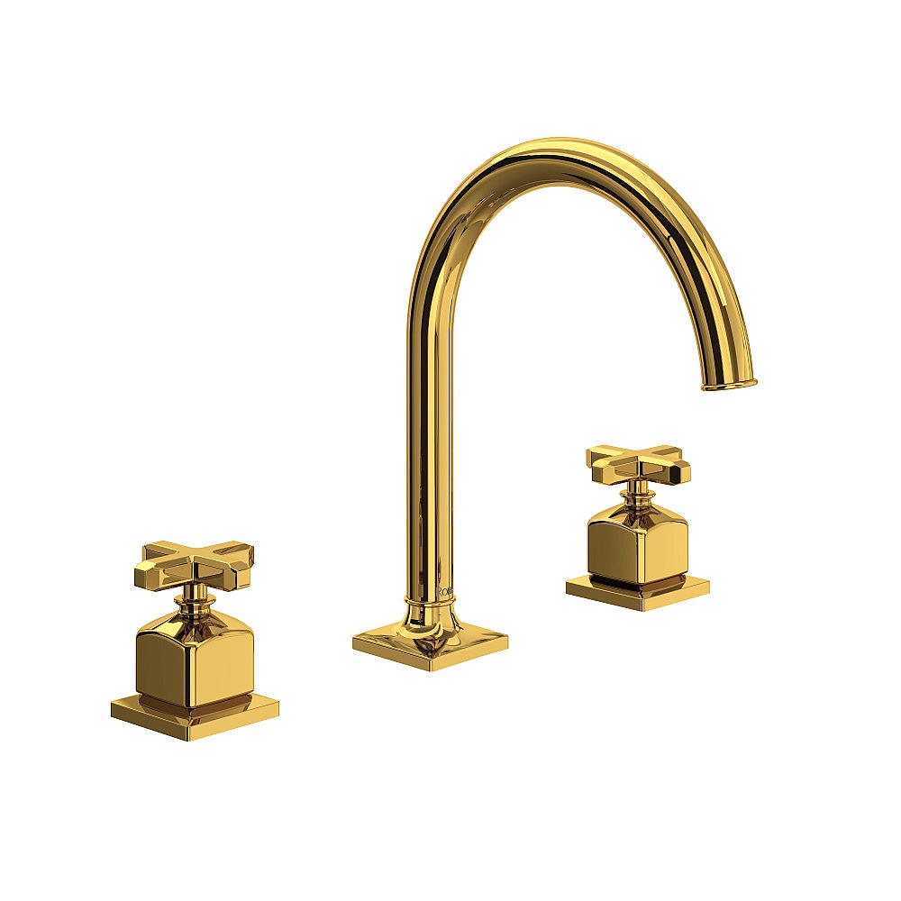 Rohl AP08D3XMULB Apothecary™ Widespread Lavatory Faucet With C-Spout - Unlacquered Brass