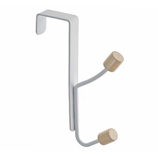 IH Casadecor NOV-1144-2 Iron Powder Coated Over-the-Door 2-Knob Hook - White & Natural