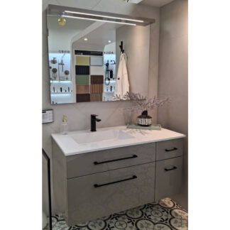 Vanico NC00A113-42 Neolito Wallmount 42" Off-Set Banity Base, Top & LED Mirror - Portabello Thermofoil