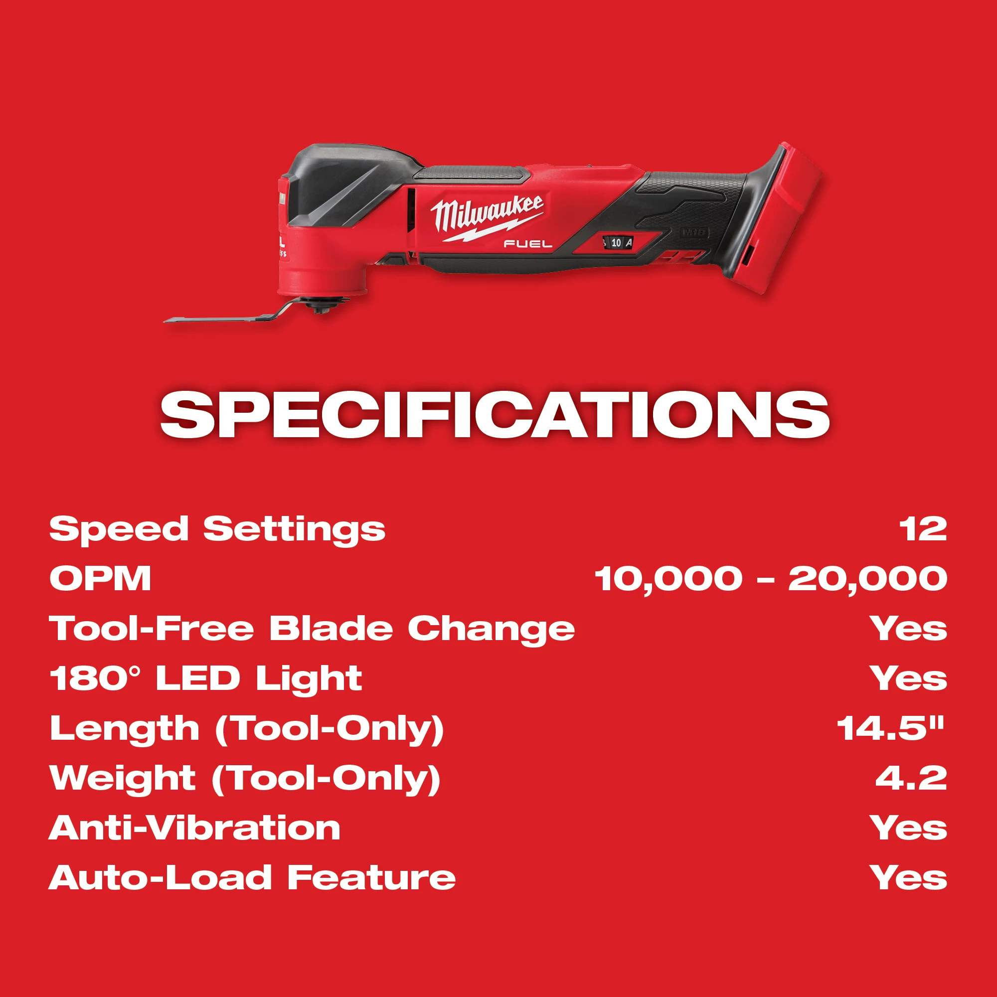 Milwaukee M18 Fuel 2836-20 Oscillating Multi-Tool Kit – 18V, With 6.0Ah Battery, Brushless, Variable Speed, Red