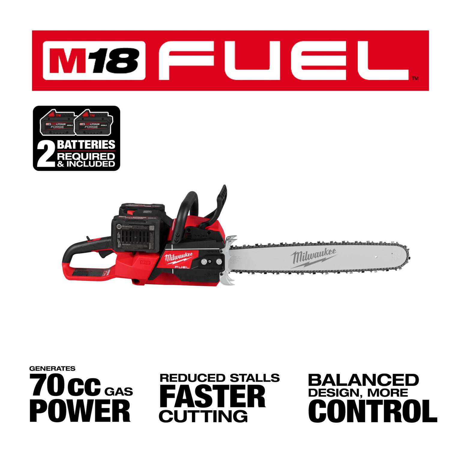Milwaukee 2827-22 M18 FUEL 20" Dual Battery Chainsaw Kit - Preston Hardware