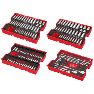 242pc. 1/4”, 3/8”, & 1/2” Drive Metric & SAE Ratchet & Socket Set with Trays for PACKOUT™ Drawers