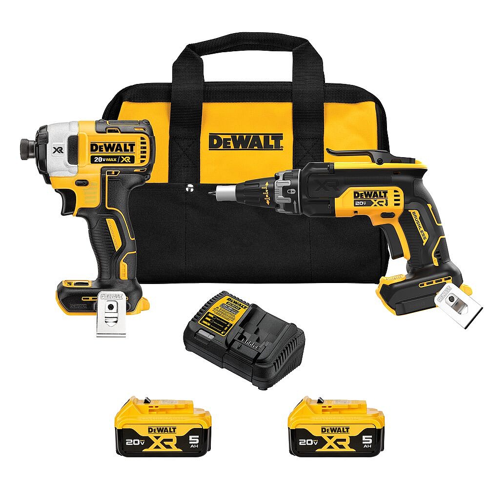Dewalt DCK268P2 20V MAX* Brushless Cordless Drywall Screw Gun/Impact 2-Tool Kit w/ (2) 5Ah Battery, Charger & Bag