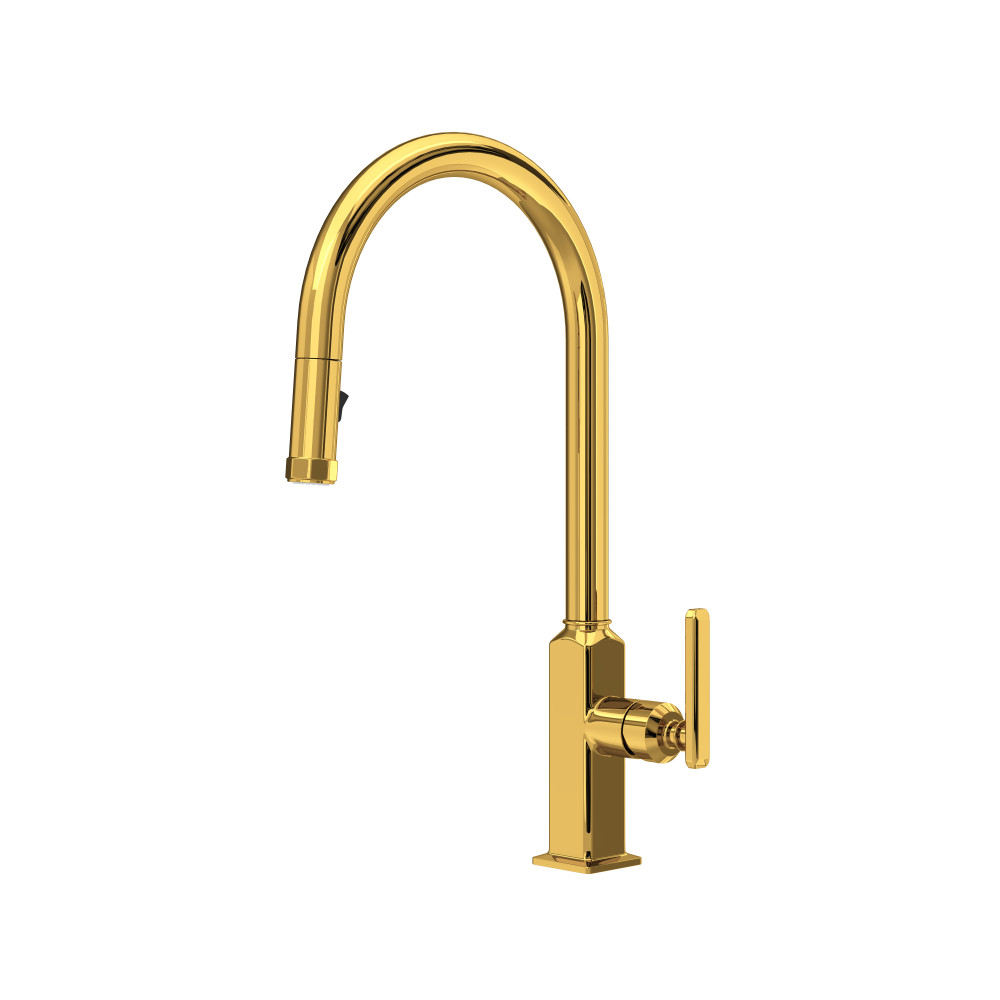 Rohl AP55D1LMULB Apothecary™ Pull-Down Kitchen Faucet With C-Spout - Unlacquered Brass